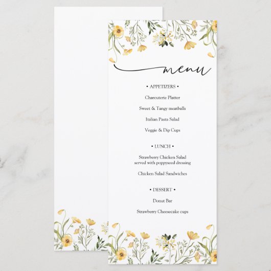 Delicate Yellow Wildflower Menu (Voorkant / Achterkant)