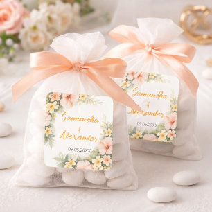 Delicate Zachte Bloemige Romantische Blos Hibiscus Vierkante Sticker