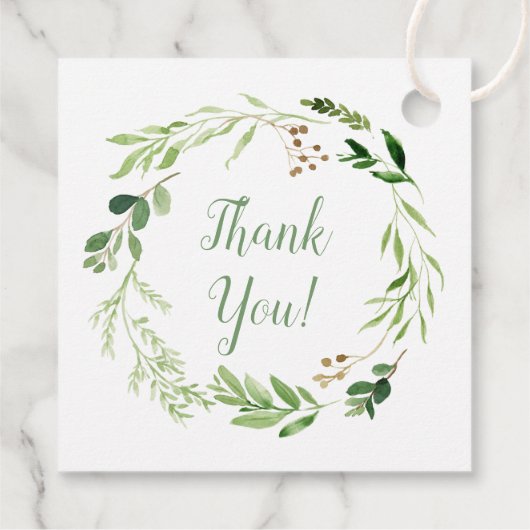 Delicate zachte groene blad krans eerste communie bedankjes labels (Achterkant)