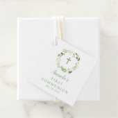 Delicate zachte groene blad krans eerste communie bedankjes labels (In situ)