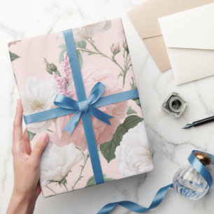 Delicate zachte roze roos witte bloemmotief cadeaupapier