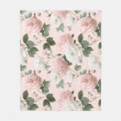 Delicate zachte roze roos witte bloemmotief fleece deken (Voorkant)