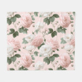 Delicate zachte roze roos witte bloemmotief fleece deken (Voorkant (Horizontaal))