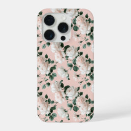 Delicate zachte roze roos witte bloemmotief iPhone 15 pro case