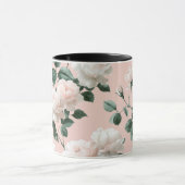 Delicate zachte roze roos witte bloemmotief mok (Midden)