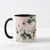 Delicate zachte roze roos witte bloemmotief mok (Links)