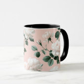 Delicate zachte roze roos witte bloemmotief mok (Voorkant rechts)