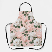 Delicate zachte roze roos witte bloemmotief schort (Voorkant)