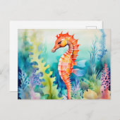 Delicate zeepaardje met koraalrif Waterverf Briefkaart (Voorkant / Achterkant)
