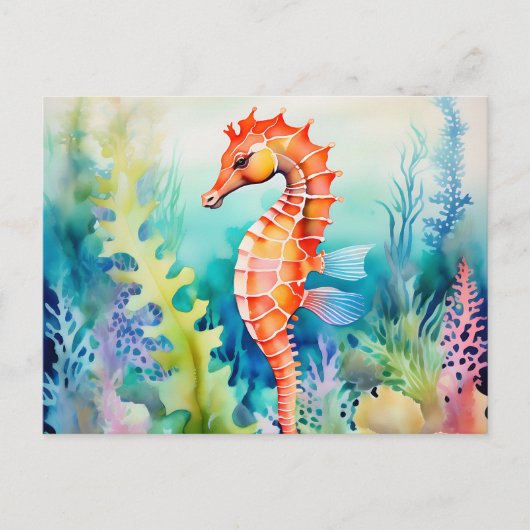 Delicate zeepaardje met koraalrif Waterverf Briefkaart (Voorkant)