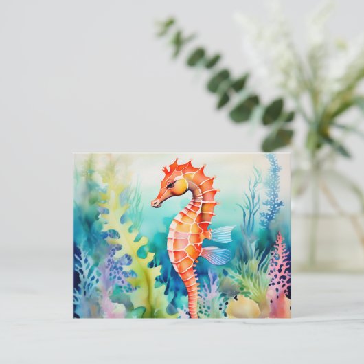 Delicate zeepaardje met koraalrif Waterverf Briefkaart (Staand voorkant)