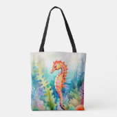 Delicate zeepaardje met koraalrif Waterverf Tote Bag (Achterkant)