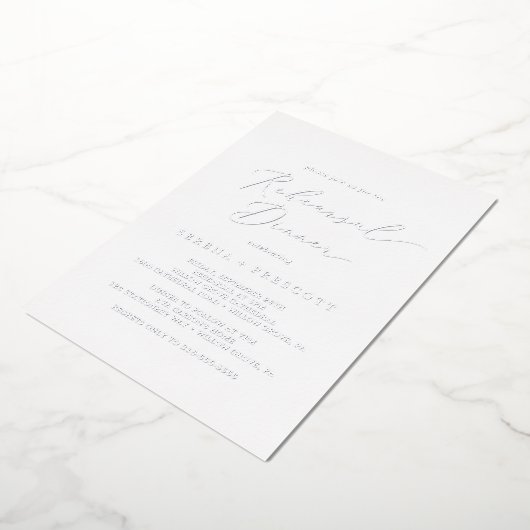 Delicate Zilver Folie Calligrafie Oefen Diner Folie Uitnodiging (Gedraaid)