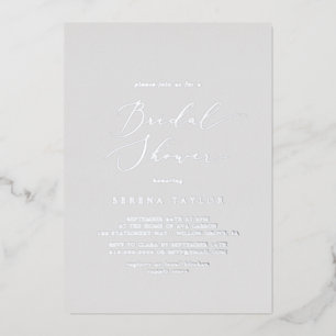 Delicate Zilver Folie   Grijze Bruiloftsdouche Uitnodiging