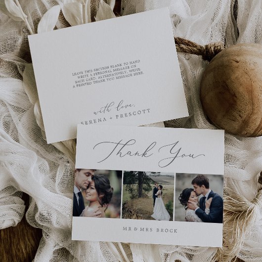 Delicate zilveren 3 foto afdrukbare bedankkaart kaart