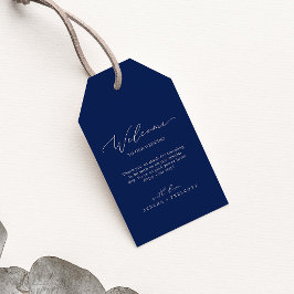 Delicate Zilveren Grijs en Navy Bruiloft Welkom Cadeaulabel