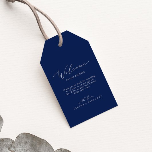 Delicate Zilveren Grijs en Navy Bruiloft Welkom Cadeaulabel