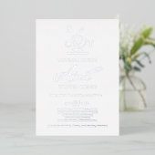 Delicate Zilverfolie | Formele Monogram Bruiloft Folie Uitnodiging (Staand Voorkant)