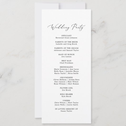 Delicate zwart afdrukbare bruiloft programma (Achterkant)