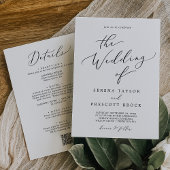 Delicate zwart alles in één QR diner bruiloft Kaart