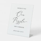 Delicate zwart bruiloft puzzel gastenboek reclamebord met voetstuk (Voorkant)