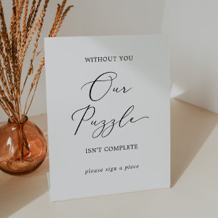 Delicate zwart bruiloft puzzel gastenboek reclamebord met voetstuk