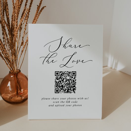 Delicate zwart Deel de liefde QR code bruiloft Reclamebord Met Voetstuk