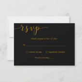 Delicate zwart en goud script eenvoudige bruiloft RSVP kaartje (Voorkant)