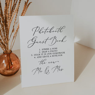 Delicate zwart kalligrafie photobooth Gastenboek Reclamebord Met Voetstuk