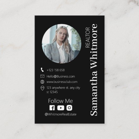 Delicate zwart makelaar professioneel onroerend go visitekaartje (Voorkant)