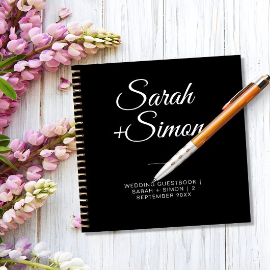 Delicate zwart modern bruiloft gast Notitieboek