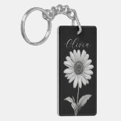 Delicate zwart-wit Daisy Sleutelhanger (Voorkant Links)