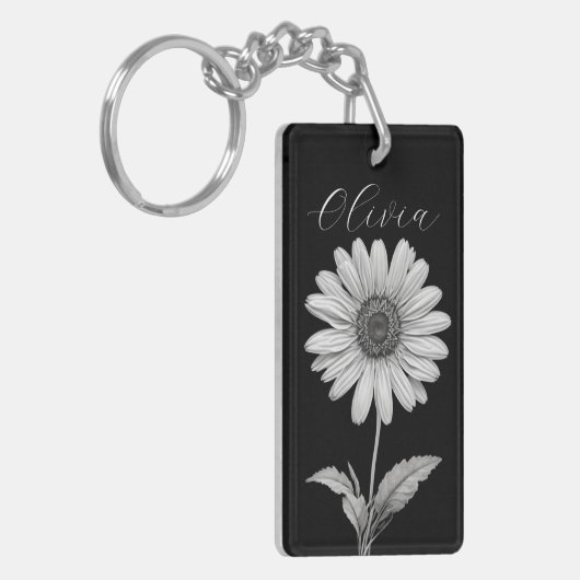 Delicate zwart-wit Daisy Sleutelhanger (Voorkant Links)