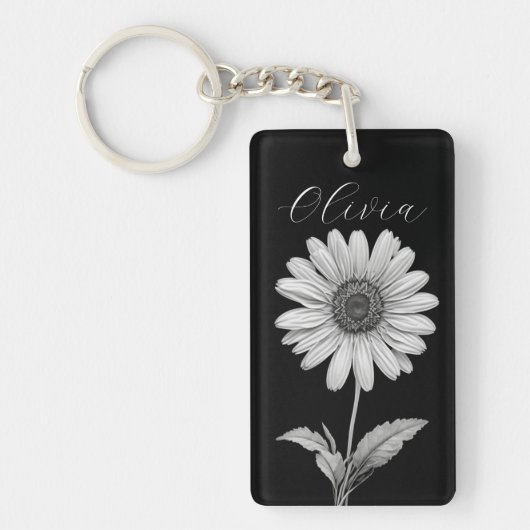 Delicate zwart-wit Daisy Sleutelhanger (Voorkant)