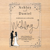 Delicate zwart-wit romantische paar bruiloft acryl uitnodigingen (Voorkant)