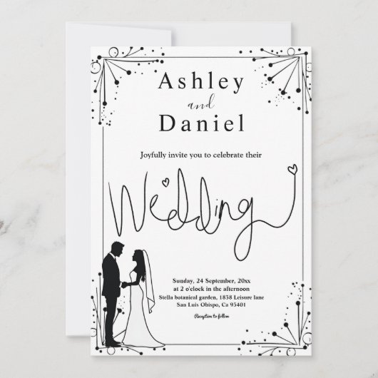 Delicate zwart-wit romantische paar bruiloft kaart (Voorkant)