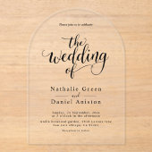 Delicate zwart-wit script Eenvoudige bruiloft Acryl Uitnodigingen (Voorkant)