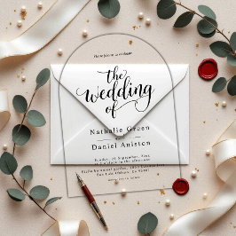 Delicate zwart-wit script Eenvoudige bruiloft Acryl Uitnodigingen