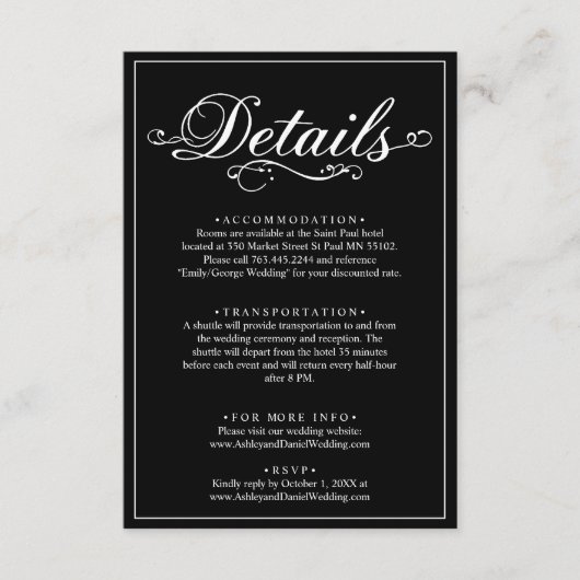 Delicate zwart-wit script Eenvoudige bruiloft Informatiekaartje (Voorkant)