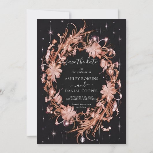 Delicate zwarte  bloem Bewaar de datum Kaart (Voorkant)