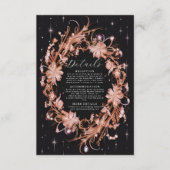 Delicate zwarte  bloemen bruiloft informatiekaartje (Voorkant)