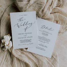Delicate Zwarte Calligrafie All-in-One Trouwkaart Kaart