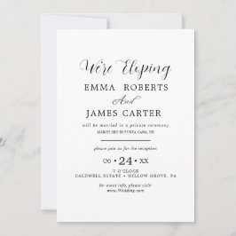 Delicate Zwarte Calligrafie Elopement Ontvangst Ui Kaart