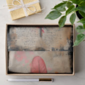 Delicate zwarte en rode veer op oud papier (Geschenk)