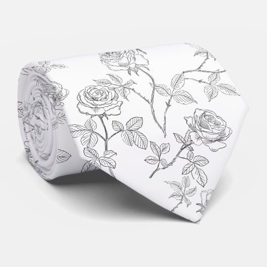 Delicate zwarte en witte rozen stropdas (Opgerold)