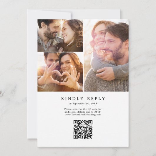 Delicate zwarte fotocollage QR-code bruiloft Kaart (Achterkant)