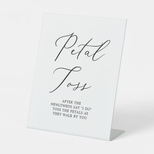 Delicate zwarte kalligrafie bruiloft bloemblaadje  reclamebord met voetstuk (Voorkant)