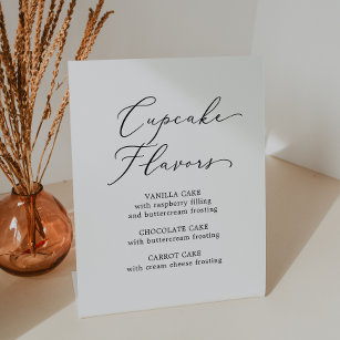 Delicate zwarte kalligrafie bruiloft cupcake smake reclamebord met voetstuk