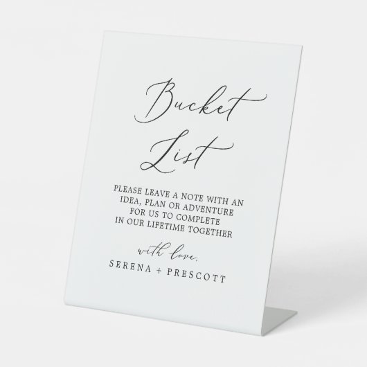 Delicate zwarte kalligrafie bruiloft emmer lijst reclamebord met voetstuk (Voorkant)