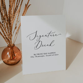 Delicate zwarte kalligrafie bruiloft handtekening  reclamebord met voetstuk